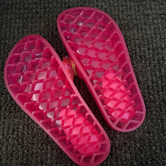 Betsey Johnson Neon Pink Floral Slide Sandals - Picture 3 of 5
